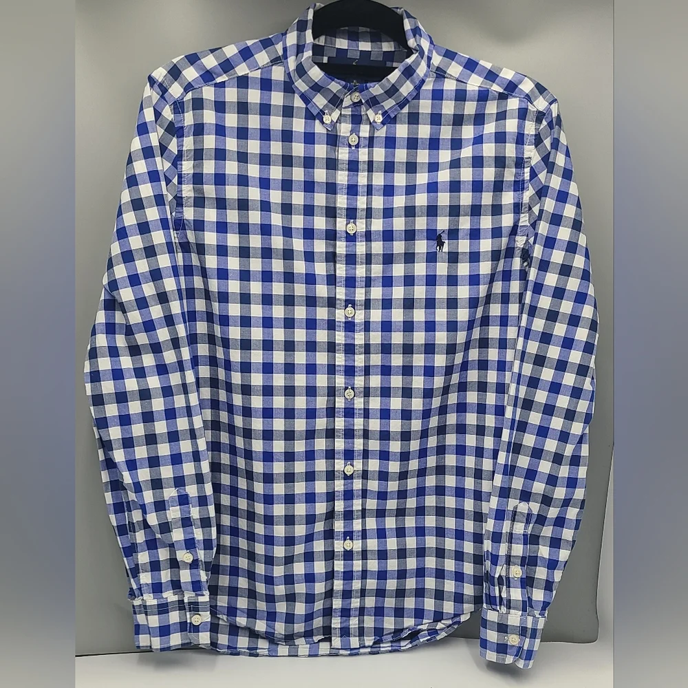 Ralph Lauren boys' blue checkered button down shirt size XL
